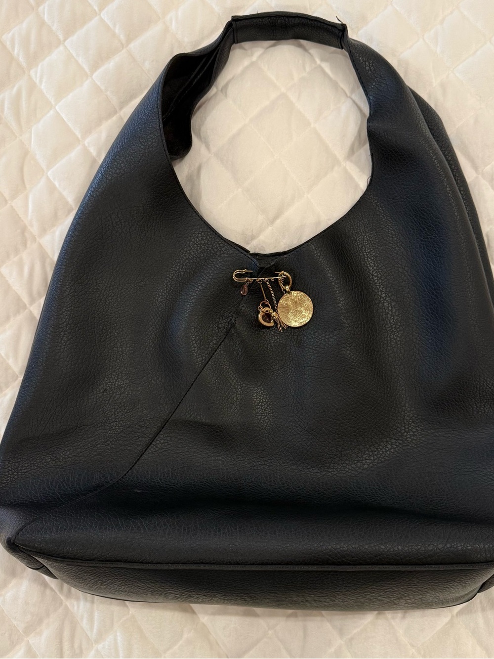 Banana Republic Black Pebbled Leather Slouchy Hobo Shoulder Bag Gold BR